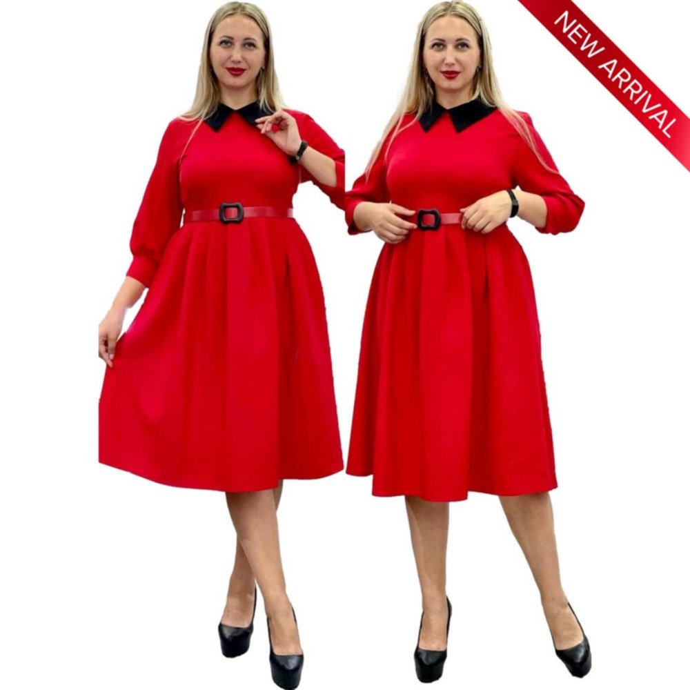 Red with Black Collar Knee-Length Dress. Brand new, never worn!